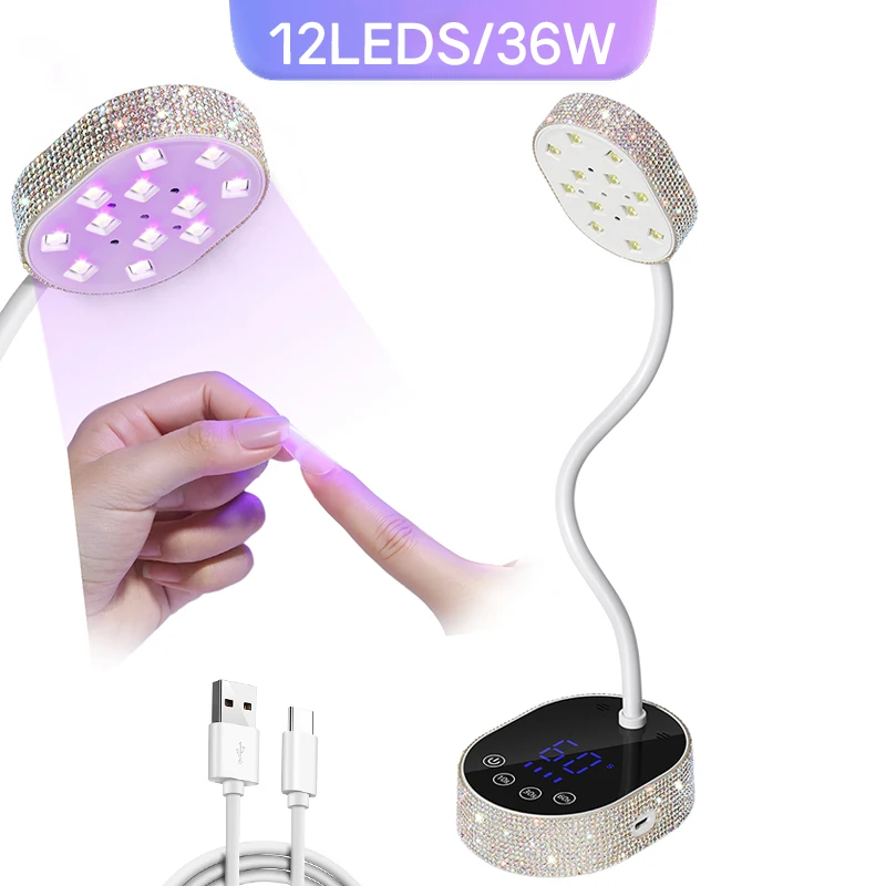 UV LED Nail Lamp Rechargeable UV Light for Gel Nails Cordless Portable Nail Dryer 360°Rotatable Polish Drying Lamp With Battery