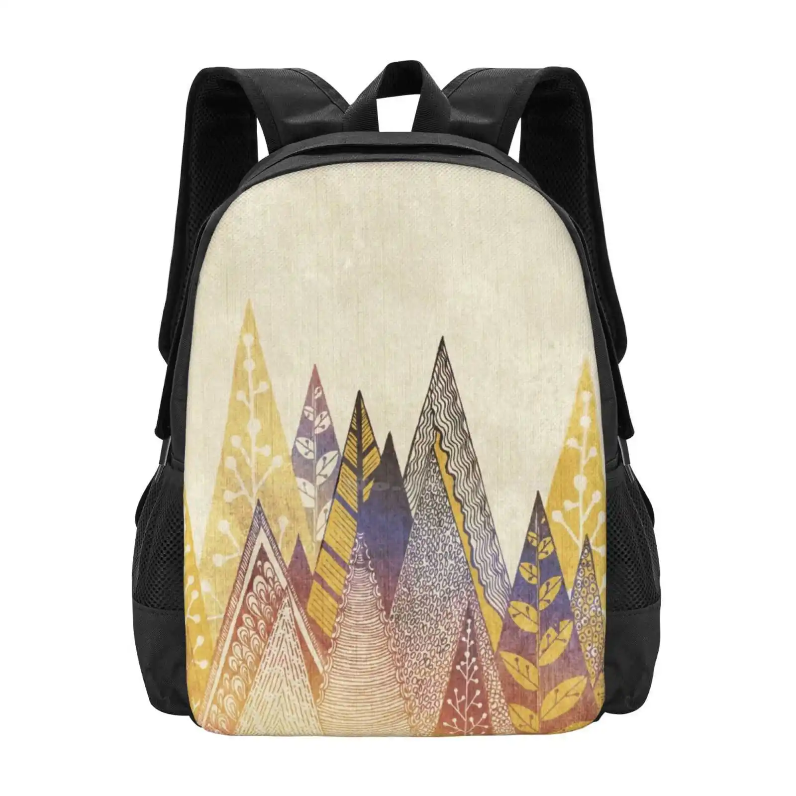 Highpoint Hot Sale Schoolbag Backpack Fashion Bags Mountain Fall Nature Trees Boho Organic Gold Leaves