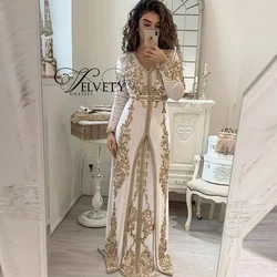 Moroccan Kaftan Muslim Evening Dresses A-line Long Sleeves Appliques Beaded Dubai Arabic Turkey Caftan Islamic Gown Customized