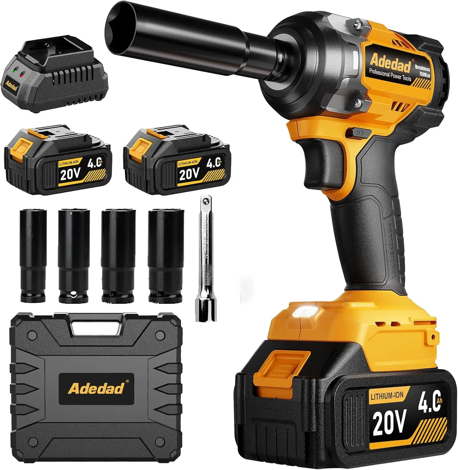 

1/2" Brushless Impact Wrench 750N.m 20V Cordless with 2x4.0Ah Batteries & Fast Charger