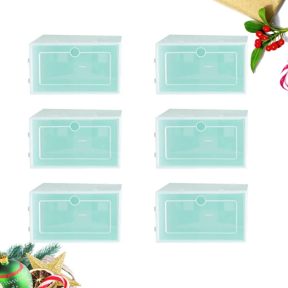 

6Pcs Stackable Transparent Shoes Storage Box Thicken Plastic Shoe Container Size L Closet Organizer Entryway Shelf Storage Bin