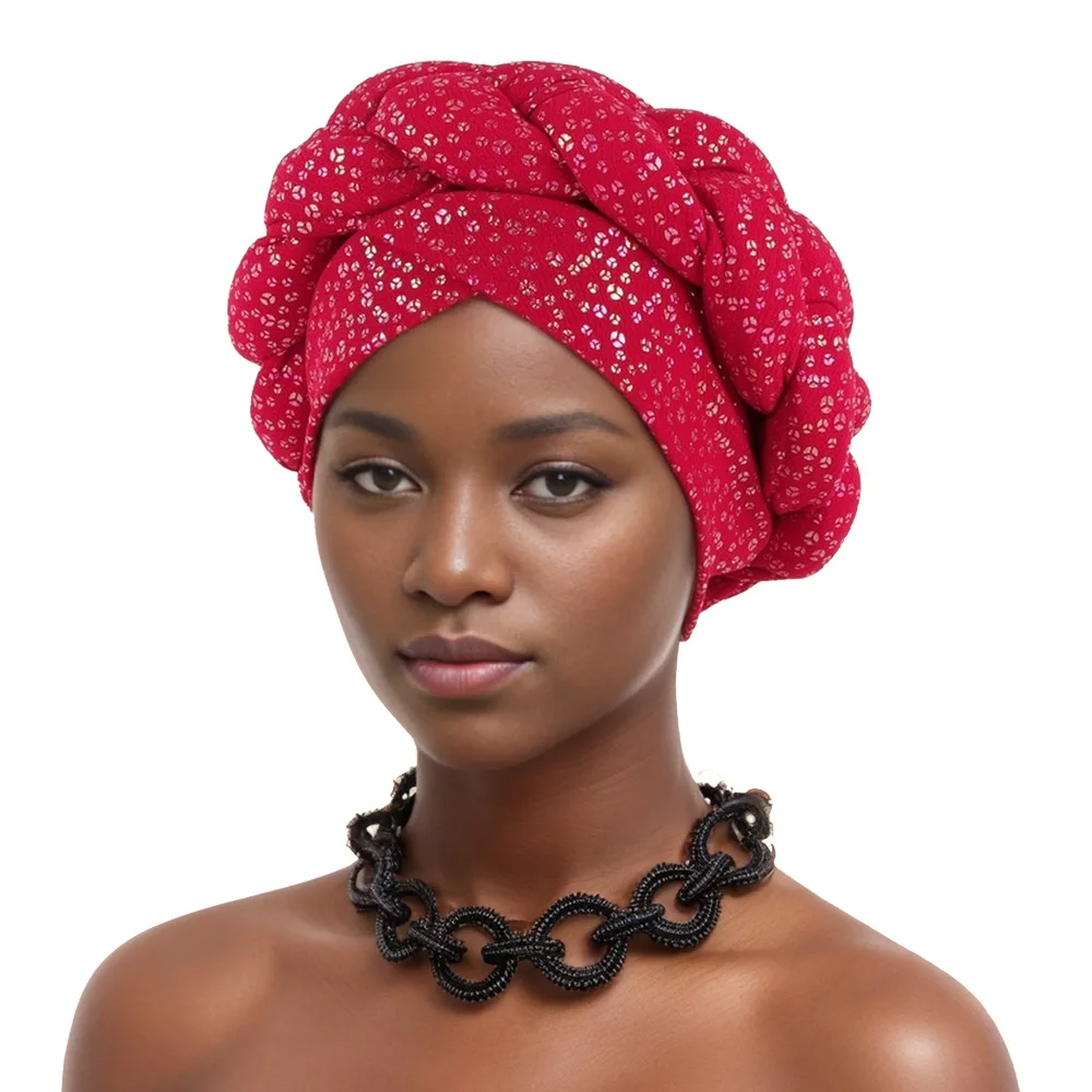 Bronzing Braid African Turban Caps for Women Nigeria Wedding Geles Party Headpiece Auto Gele Headtie Female Head Wraps