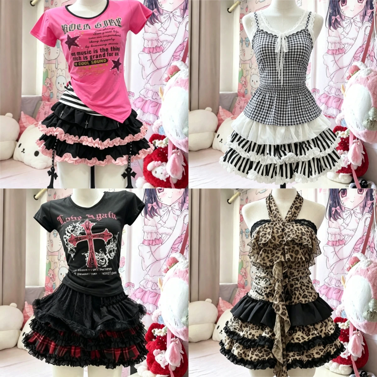 

Vintage Punk Gothic Two Piece Sets For Women Harajuku Subculture Y2k Cropped Top Matching Short Skirt Street Outfit Suits