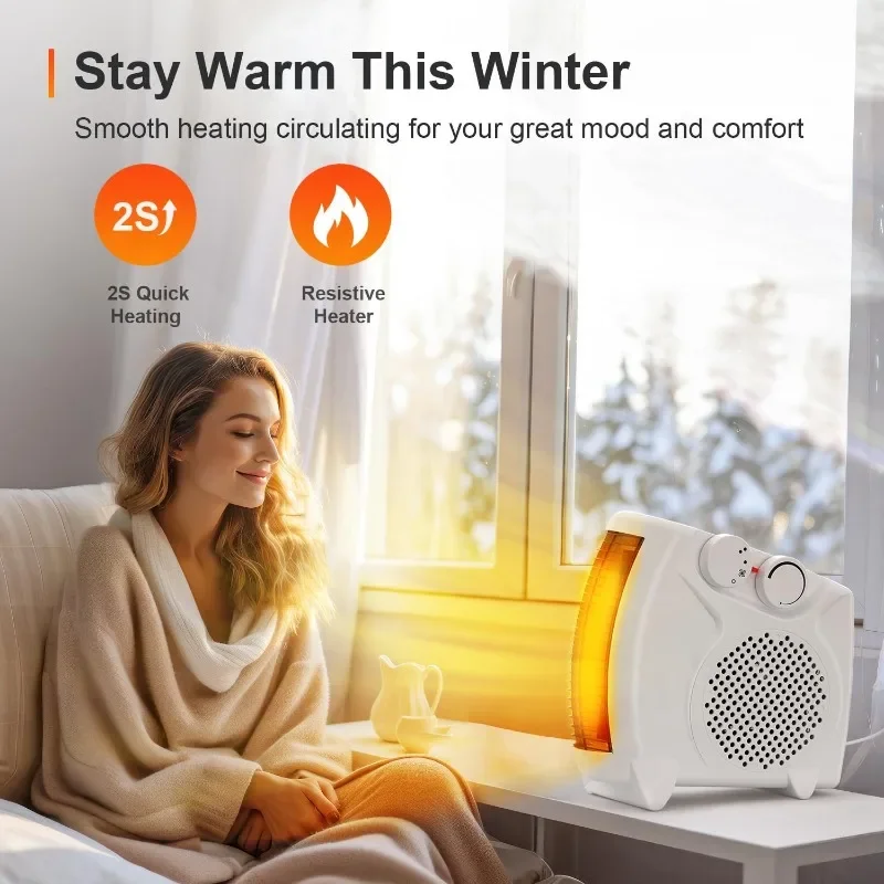 220V Desktop Electric Heater Fan 3 Adjustable Speeds Warm Air Blower Wave Heating for Home Bedroom Office Indoor