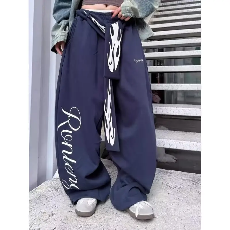 

Свободные американские широкие брюки для женщин больших размеров, осенне-зимние повседневные брюки, уличный дизайн, маленький ence