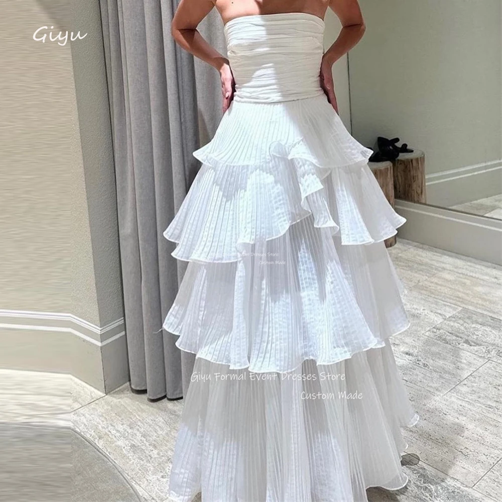 

Giyu Strapless Tiered Layereed A Line Wedding Dresses Strapless Floor length Bridal Gowns Arabic Women Evening Occasion Dress