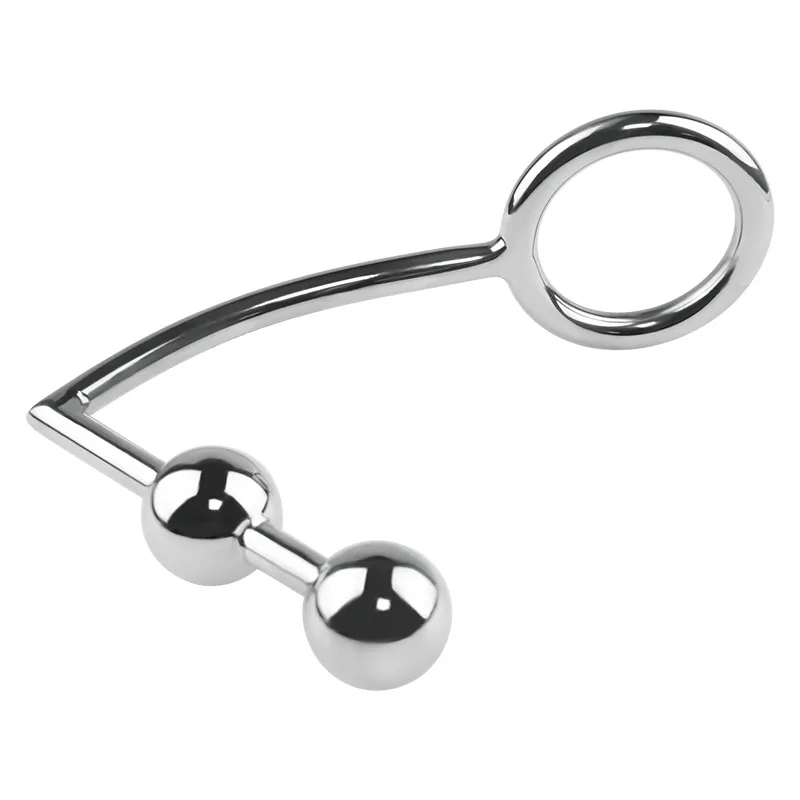 Metal Anal Hook Male Chastity Cock Ring with Anal Plug Balls Butt Plug Adultos Sex Toys for Men Strap on Prostate Massager Tool