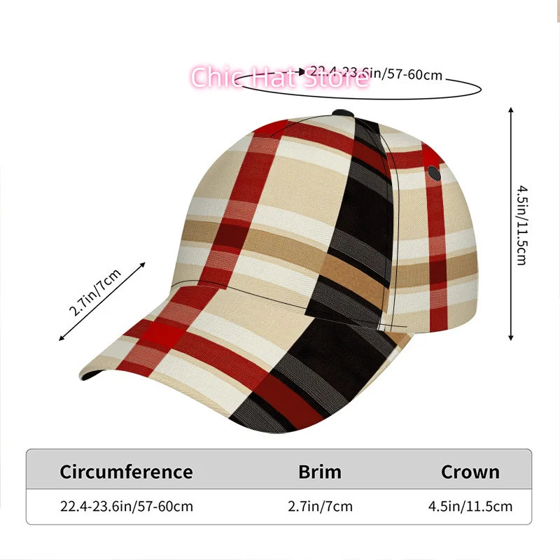 1pc of a Classic Baseball Cap Featuring a Beige And Red Plaid Design - an Adjustable Duckbill Hat That Is Lightweight, Making It view 2