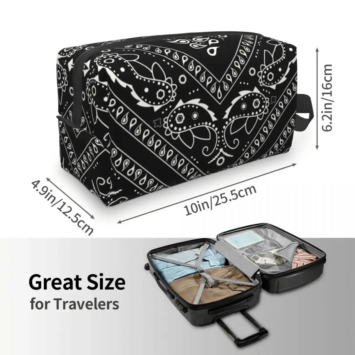 Custom Black Bandana Pattern Toiletry Bag Women Paisley Style Makeup Cosmetic Organizer Lady Beauty Storage Dopp Kit Box