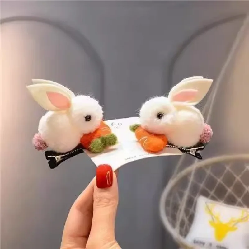

Мультяшные 3D плюшевые заколки для волос в виде кролика и моркови, супермягкие, нескользящие, дышащие, легкие, милые, для девочек, корейские аксессуары для волос