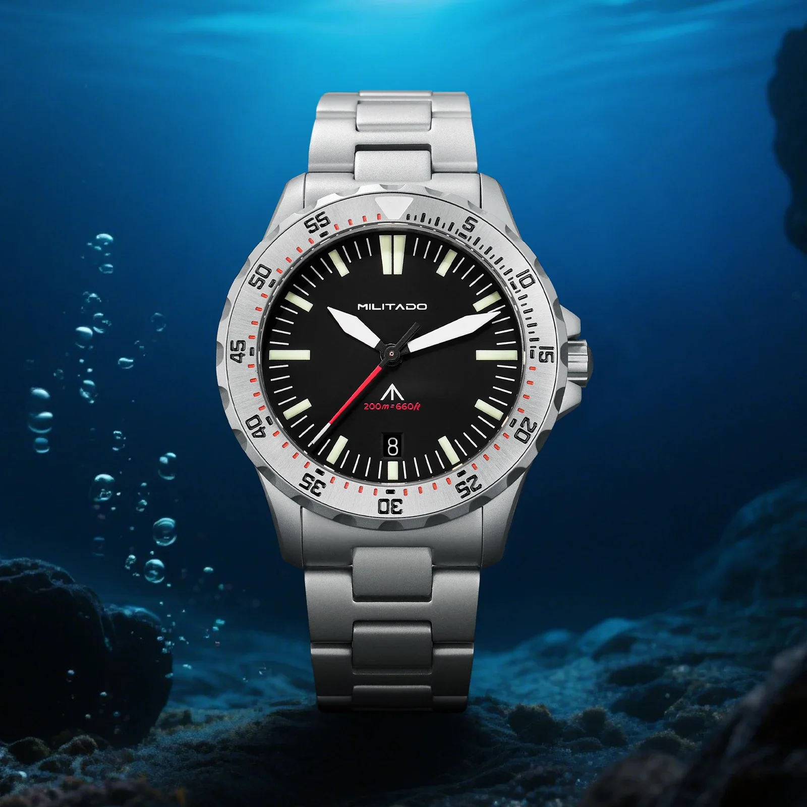 

Militado ML16 Часы VH31 Кварцевые часы с сапфировым стеклом Super Luminova Часы из нержавеющей стали 200 м Водонепроницаемые мужские часы