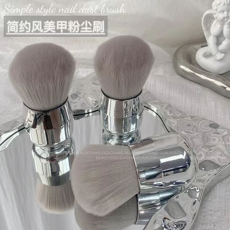 1pcs Silver Handle Nail Dust Brush, Large Soft Bristle Manicure Cleanup Brush, Professional Nail Art Tool for Acrylic