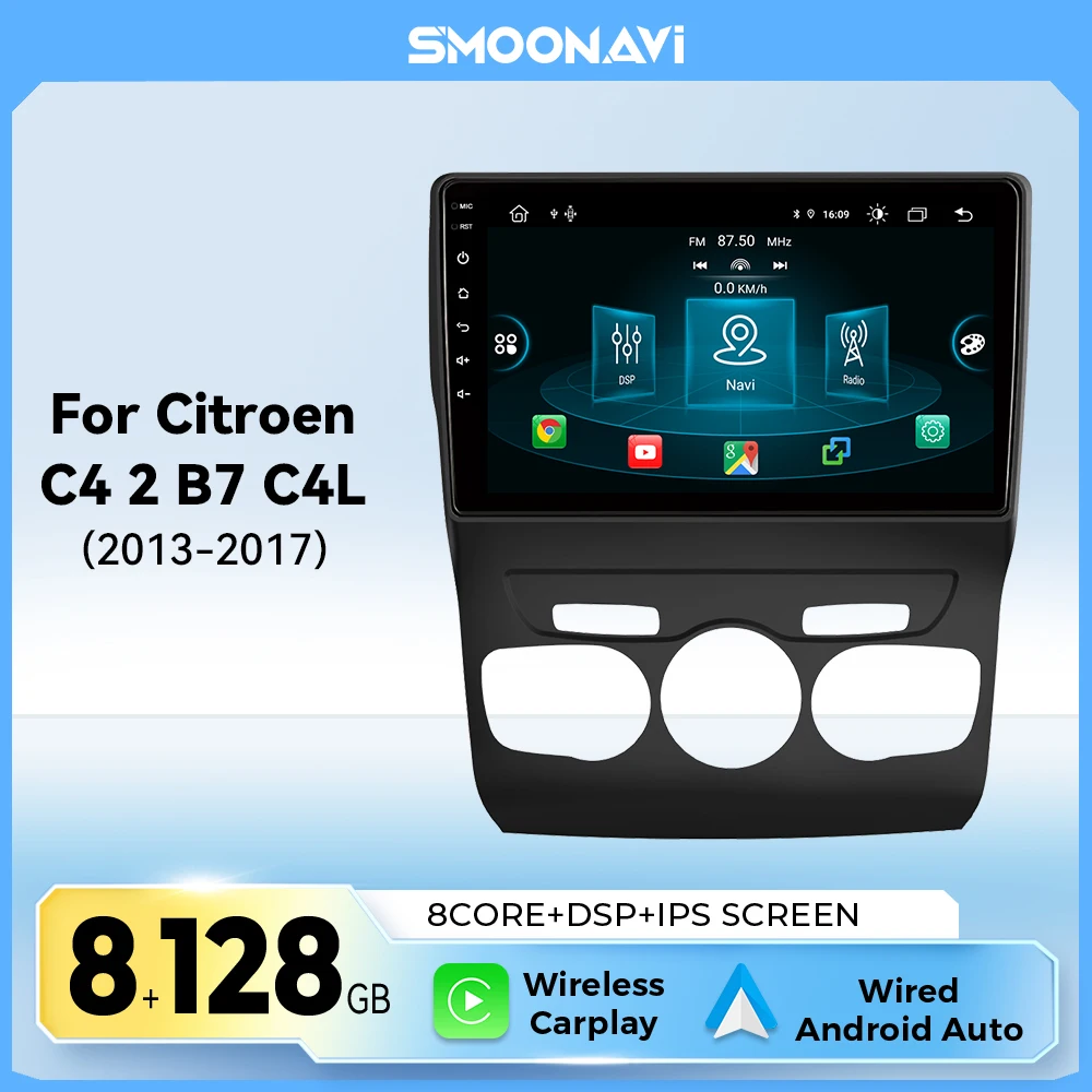 10,1 "IPS Multimedia Drahtlose Carplay Auto Radio Player Für Citroen C4 2 B7 C4L 2013 - 2017 Android 14 8GB + 128GB GPS DSP 4G Wifi