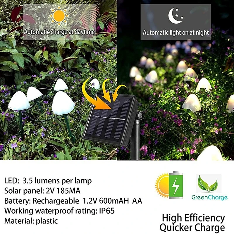Outdoor Solar Garden Light IP65 Waterproof Mushroom String Lights LED Fairy Light Garland Solar Landscape Light for Garden Decor