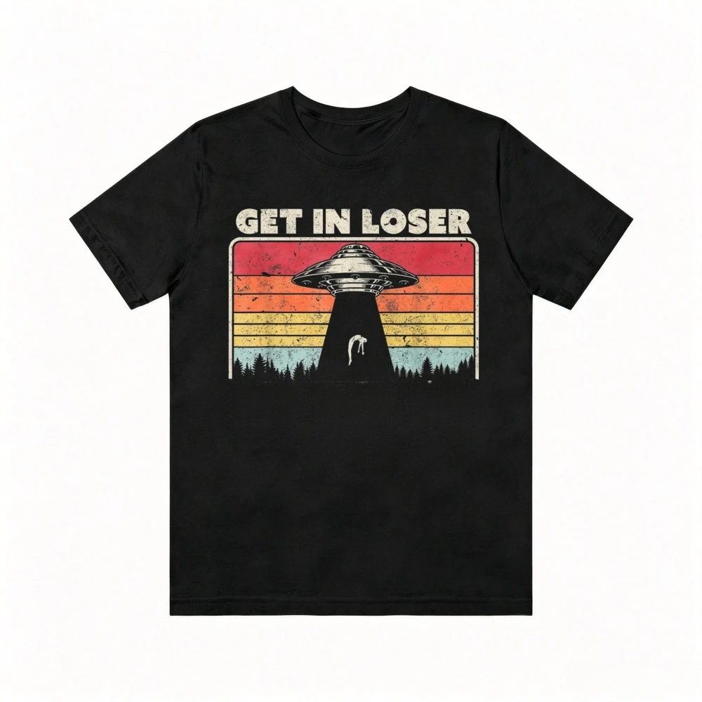 Get in Loser Alien UFO Vintage Graphic Printed Classics T-Shirt Short Sleeve O-neck Summer Casual Fashion Loose Harajuku Tees