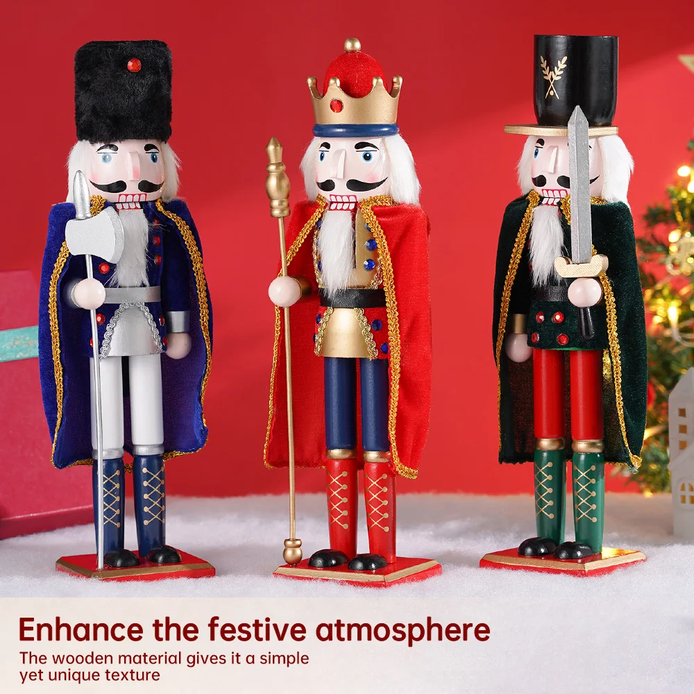 

38CM 1pcs Cloak King Nutcracker Folk Solid Wood Handicraft Puppe for Home Living Room Office Desktop Decoration Christmas Gift