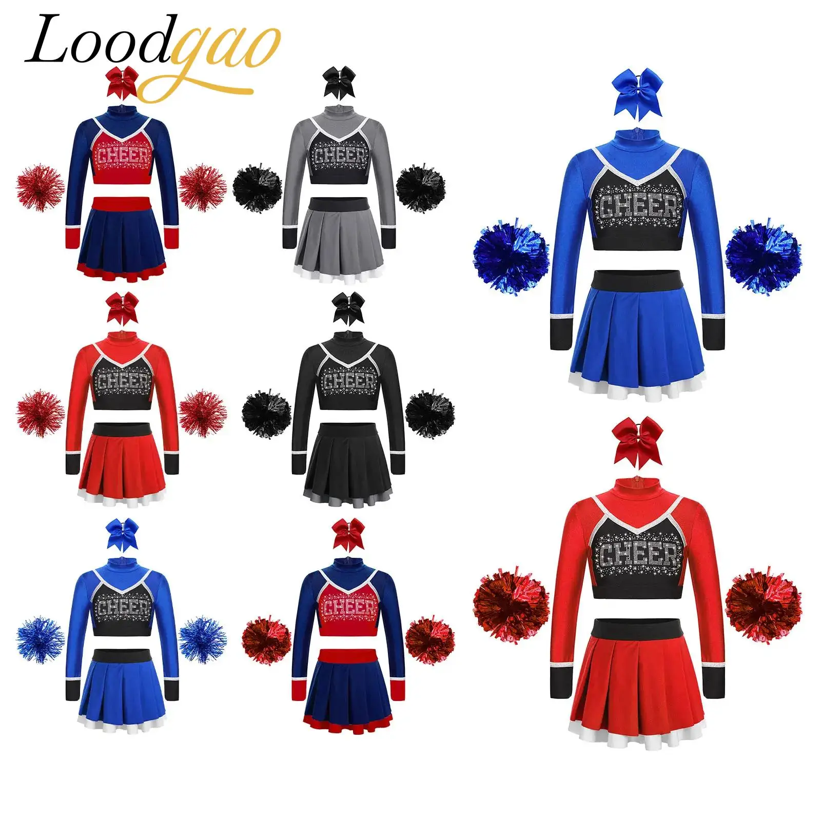 

Cheer Dance Outfits for Girl Cheerleader Costumes Cosplay School Girls Cheerleading Uniforms Children Cheering Team Dancewear