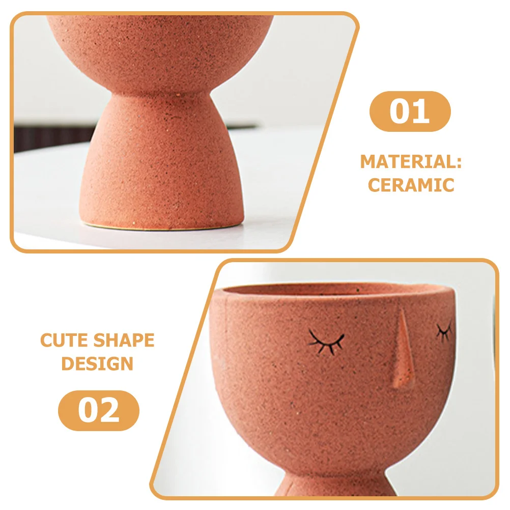 

Ceramic Flower Pot Small Size Cute Face Design Desktop Plant Planter for Indoor Decor Pink Abstract Planter Pot for Succulents