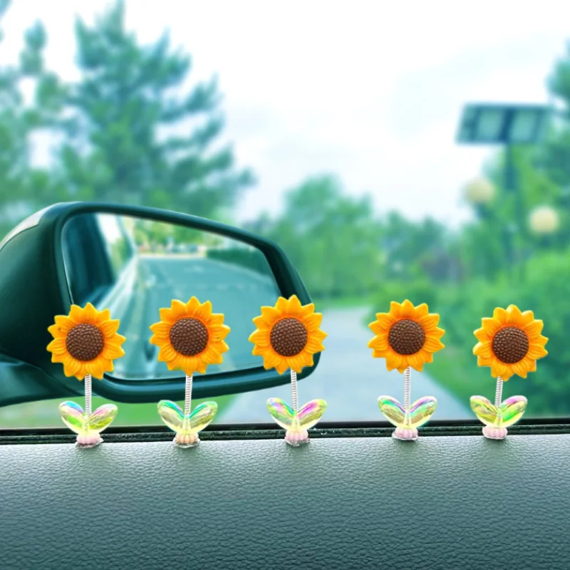 Cute shaking sunflower car ornament car center console rearview mirror decoration 24 year new model healing