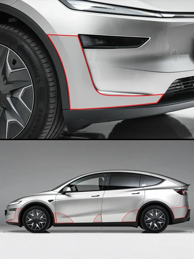 Für 2025 Tesla Model Y Juniper Frontstoßstangen-Schutzfolie, Kratzfeste Türfolie, TPU-Heckstoßstangen-Transparentfolie – Detail 8