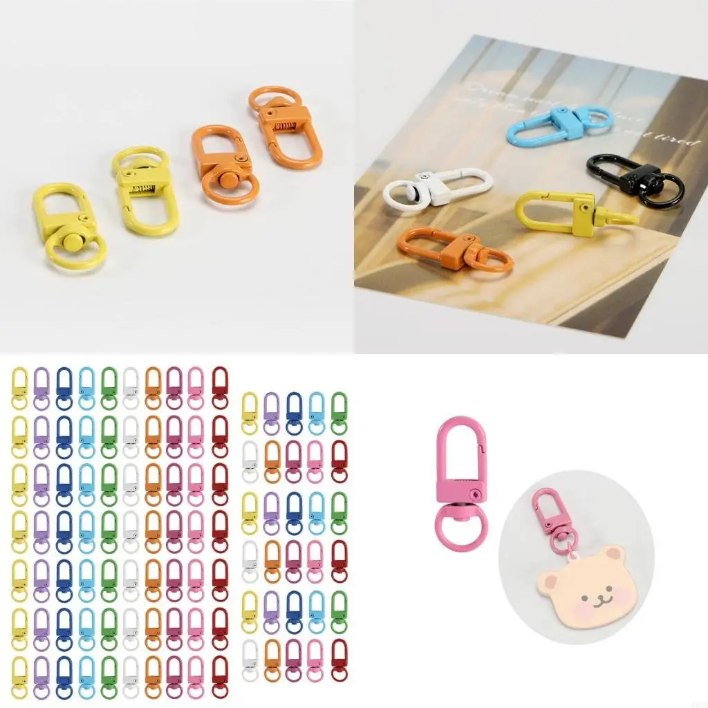

Set of 100 Colorful Spring Fastener Rotatable Keyring Carabiners Hook Rotating Snap Hooks Metal Key Rings Lobster Clasps