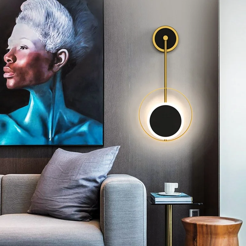 Creative geometric bedroom bedside wall lamp gold atmospheric living room background two circle design LED wall light