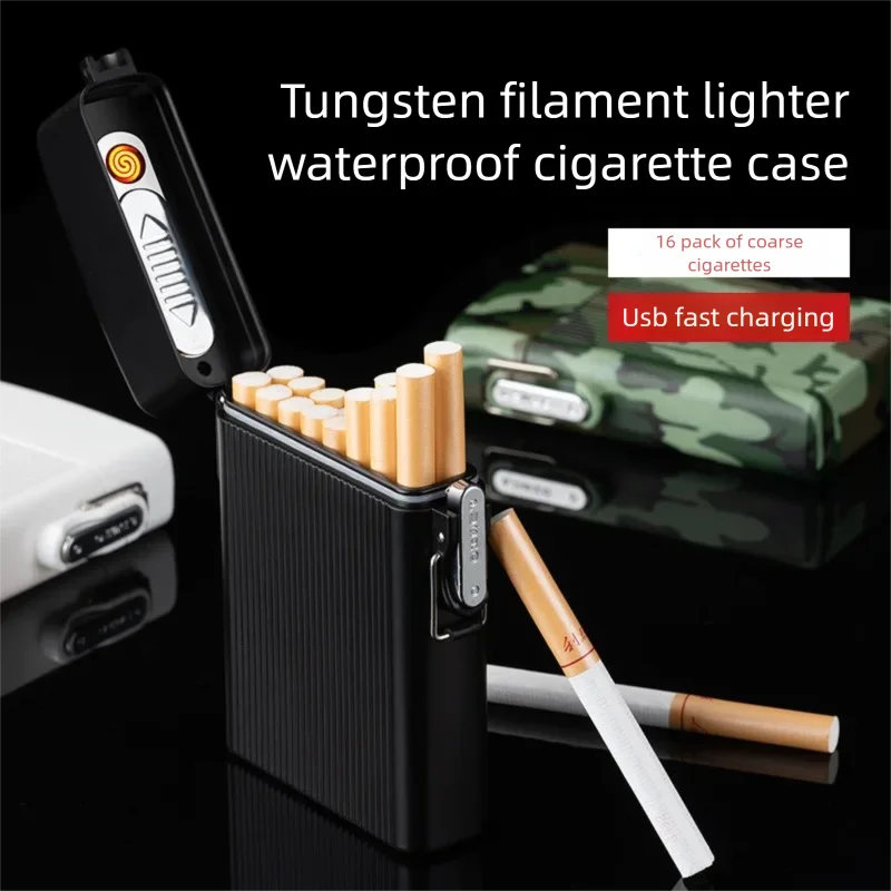 Rugged Outdoor Cigarette Case - Holds 16 Cigarettes Waterproof Shockproof + Portable Electric Lighter