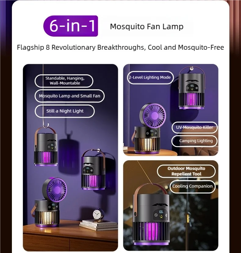 TINSOL 6-in-1 Mückenkiller-Lampe für Zuhause mit Kleinem Ventilator, Nachtlicht, Elektrischer Mückenschutz und Mückenfalle für Draußen – Detail 3