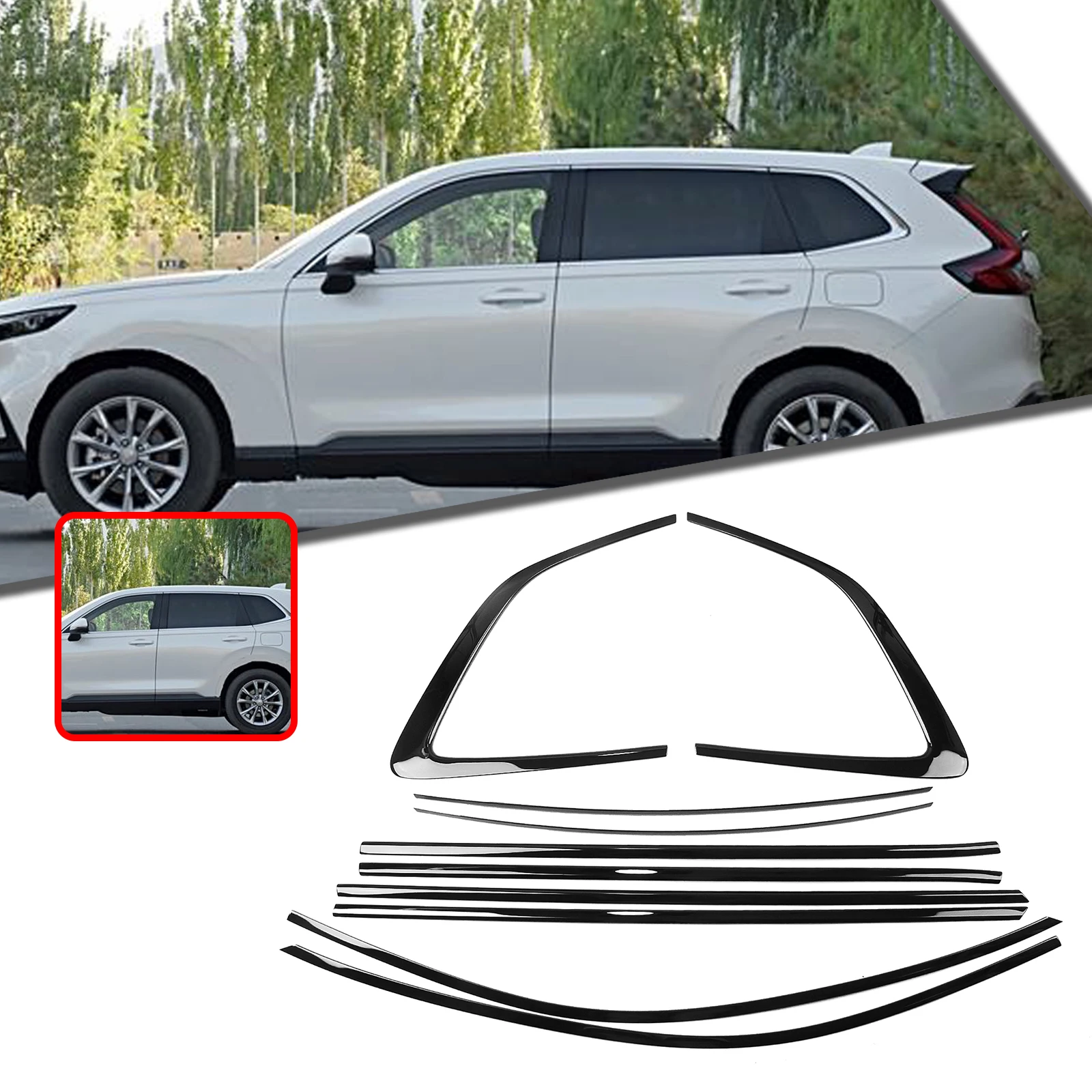 Image of Außenfensterverkleidungsstreifen für Honda CRV CR-V 2023–2025, glänzend schwarz, Türrahmen, Dichtungsleiste, Dekor, Dichtungsabdeckung, Styling