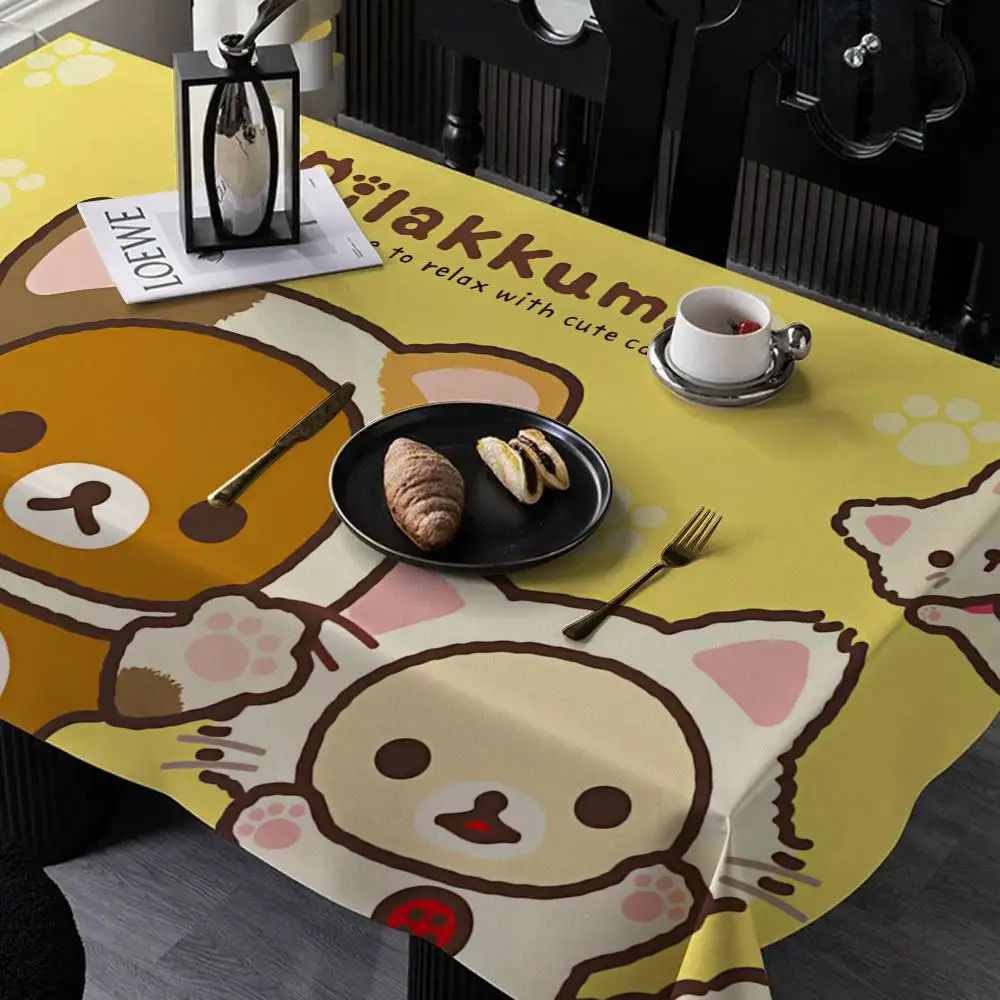 Popular Cute R-rilakkumas bear Themed Polyester Tablecloths Designs for Home Kitchens Dining Rooms Patios Tablecloth Decoration