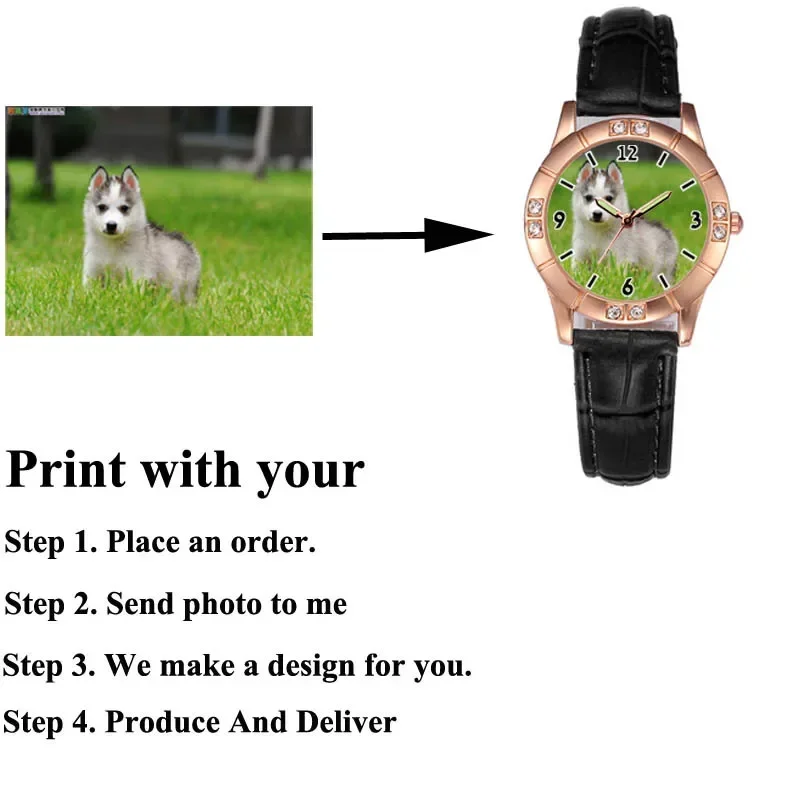 A3333 صورة مخصصة ساعة طباعة الصورة أو النص على وجه الساعة لتقوم بها بنفسك ساعة للنساء ساعة كوارتز مع كريستال هدية عيد الميلاد الخاصة