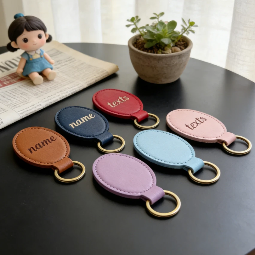 

Personalized Name Oval PU Leather Keychain Keyring Customized Logo Pendant Laser Fashionable Ellipse Room Number Key Chains Ring