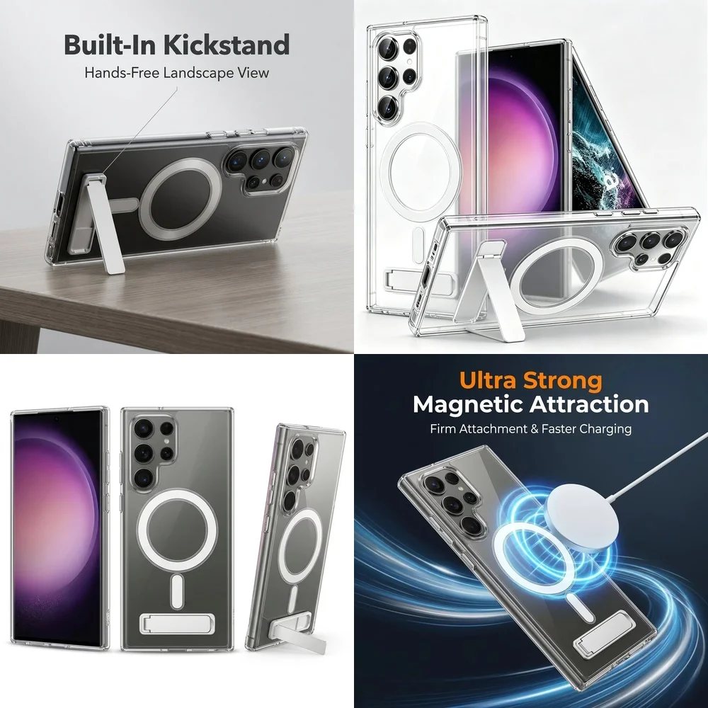 Acrylic Magnetic Case for Samsung Galaxy S21 S22 S23 FE S24 Ultra Plus S25 S26 Bumper Shockproof Wireless Charging Slim Cover