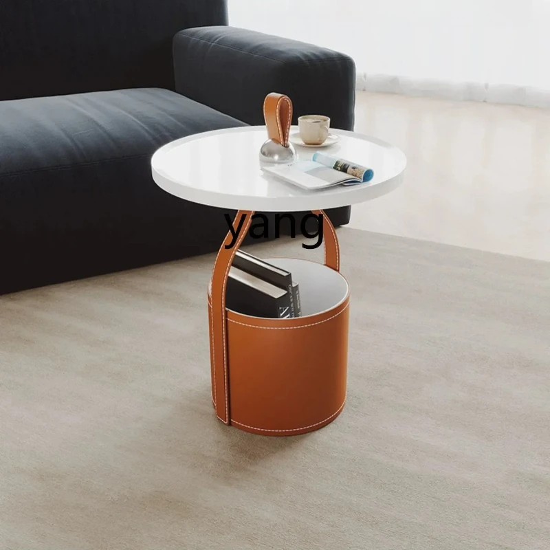

LTT saddle leather storage coffee table creative hand side few round household small apartment