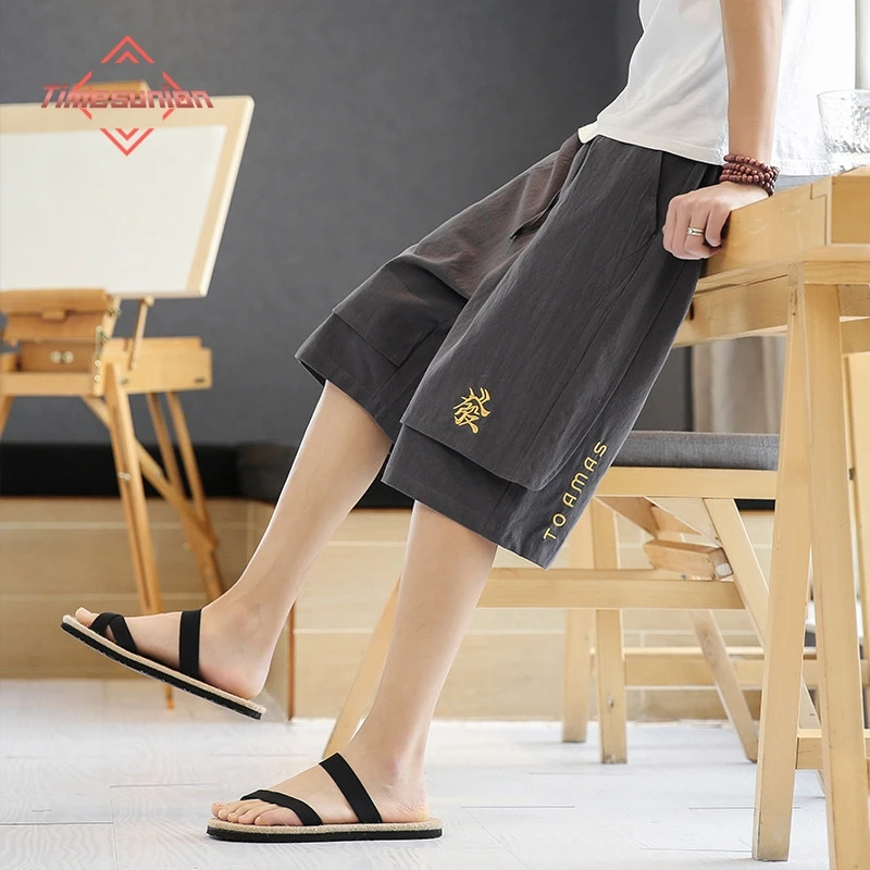 

Летние мужские шорты из чистого хлопка, дышащие, с двойной вышивкой, баскетбольные шорты, свободные спортивные шорты для мужчин