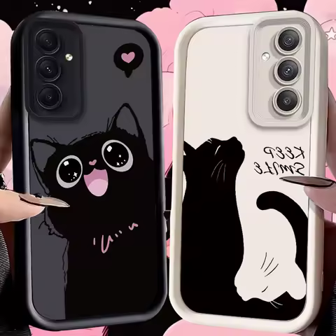 Black Cat Case for Samsung Galaxy A73 A72 A71 A55 5G A54 A52 A52S A51 4G A31 A30 A24 A23 A22 A21S A20S A20 A14 A13 A12 Cover