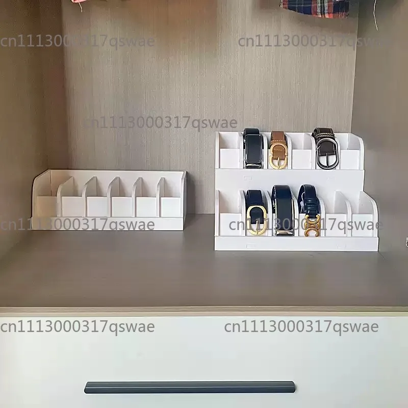 White PVC Belt Organizer Rack | 5 Compartments Storage Case | No Wood/Electricity Needed | Home Office Desk Display Stand