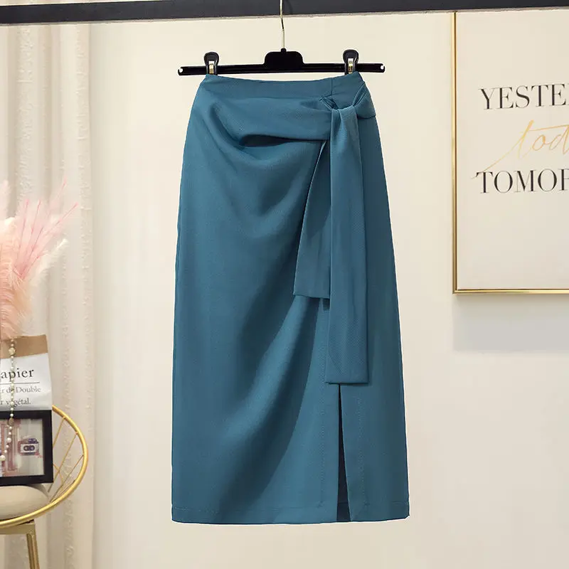 High-waisted Skirt Korean Fashion Simple Commute Suit Drape Slit Skirt New Spring Autumn Solid Color Zipper Irregular Midi Skirt