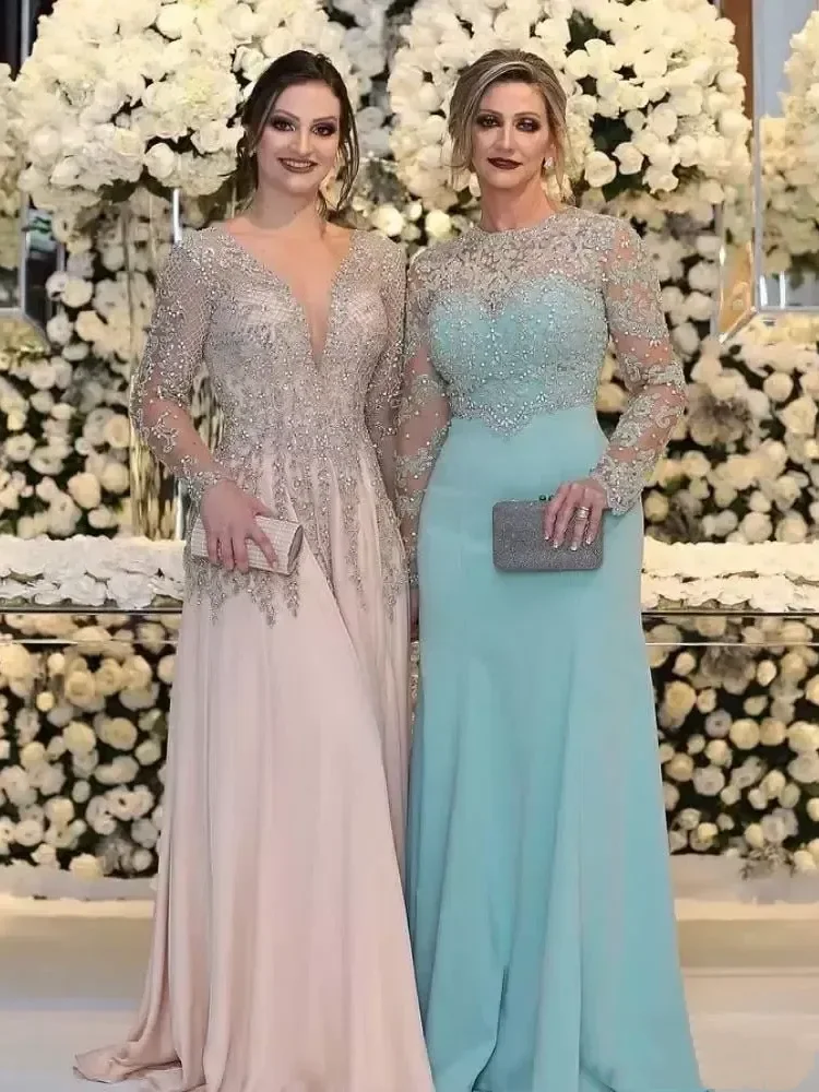 Sparkling Sequin Elegant Evening Gown Long Sleeved Beaded Crystal Bridal Gown Formal Ball Gown Customized image 2