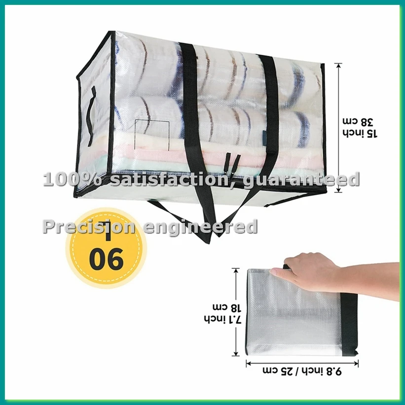 Clear Moving Bags Heavy Duty - 4 Pack 90L Storage Bags with Strong Handles, Zipper, Waterproof, Semi-Transparent-ABLA