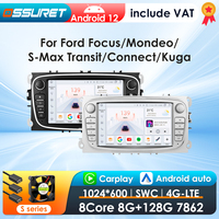 2 Din Carplay Android12 Car Radio For Ford/Focus/S-Max/Mondeo 9/GalaxyC-Max Car Multimedia Player Navigation GPS WiFi 7862