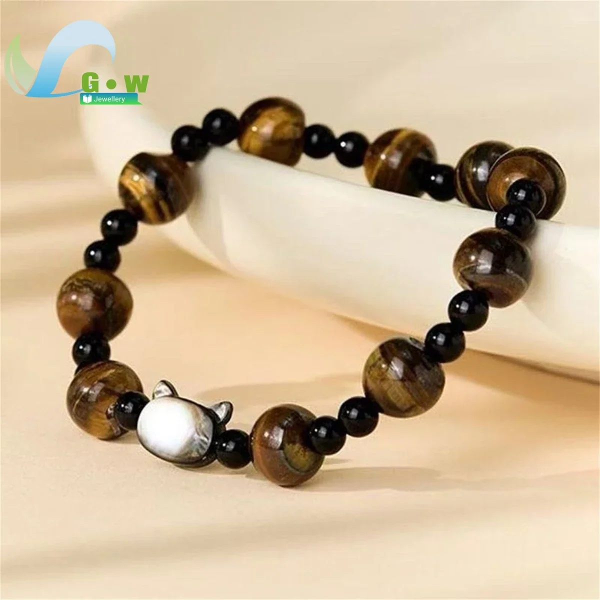 Natural Yellow Tiger Eye Stone Bracelet For Women New Chinese Style Butterfly Shell Cat Head Personalized Fashion Jewelry Gift