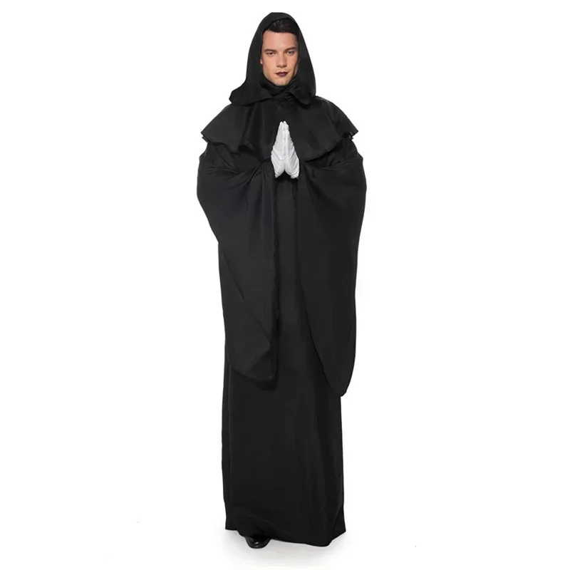 SN88 Fear Dark Demon Ghost Cosplay Costumes Adult Men Halloween Party Masquerade Clothes Scary Scream Wizard Cloak Robe Costume