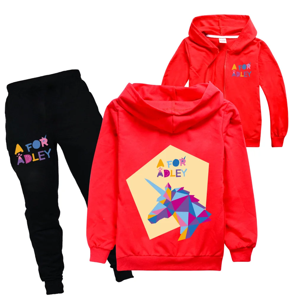 Autumn A for Adley Clothes Clothing Kids Hoody Zipper Jacket Pants 2 Pcs Sets Boys Long Sleeve Sportsuit Toddler Girls Outfits