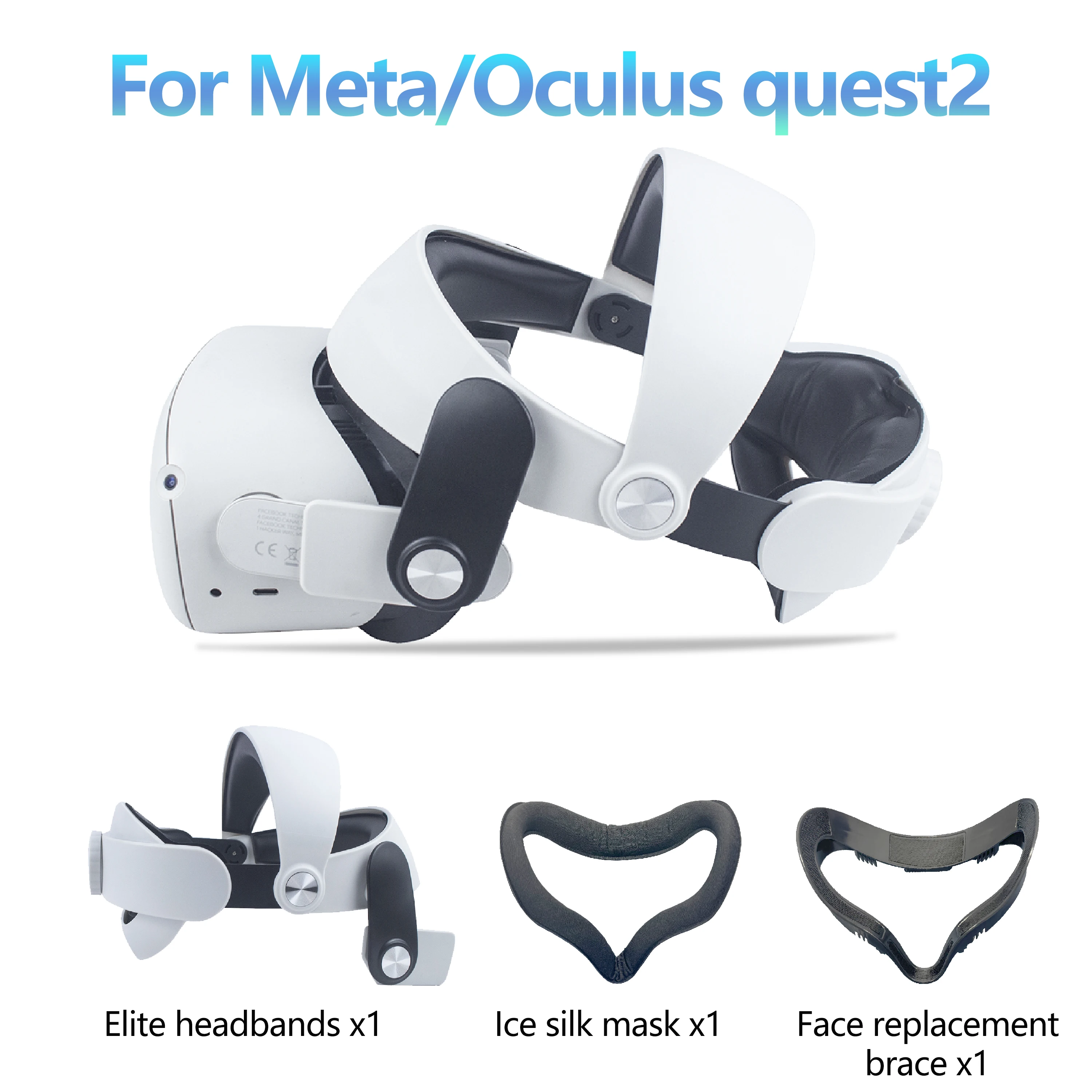 

VR Elite Head Strap with Ice Silk Face Pad & Replacement Facial Interface Bracket Compatible with Meta Quest 2 Accessories
