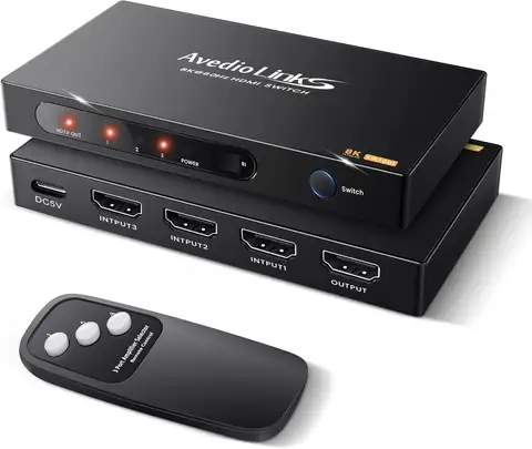 8K HDMI Switch 3 Port 3 In 1 Out HDMI 2.1 Switcher 8K@60Hz 4K@120Hz HDMI Splitter with Remote for PS5 Xbox Fire Stick Roku TV Mo