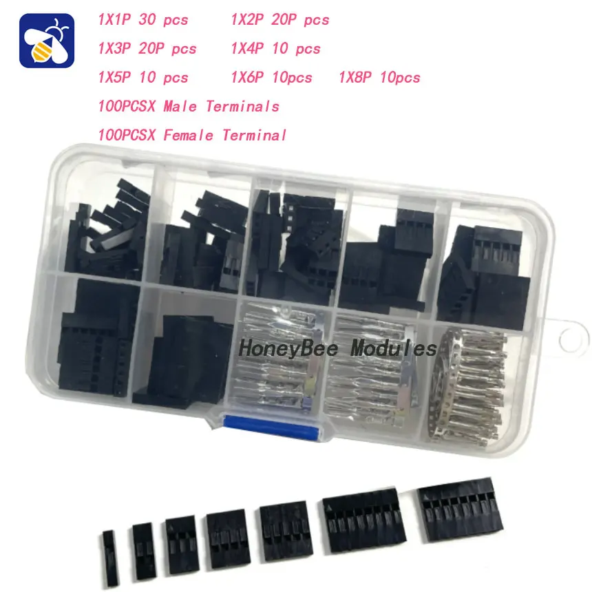 310PCS 2.54MM DuPont Jumper Head Connector Male and Female Housing with Terminal Adapter Kit 1X1P 1X2P 1X3P 1X4P 1X5P 1X6P 1X8P