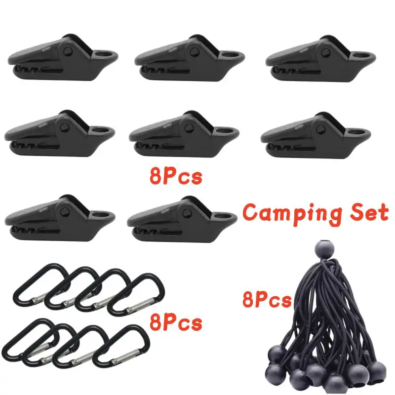 

Set of 8 Tarp Clips Heavy Duty Lock Grip Tent Clips Clamps with Thumb Screw and Bungee Ball Cords + Carabiner for Camping Hiking