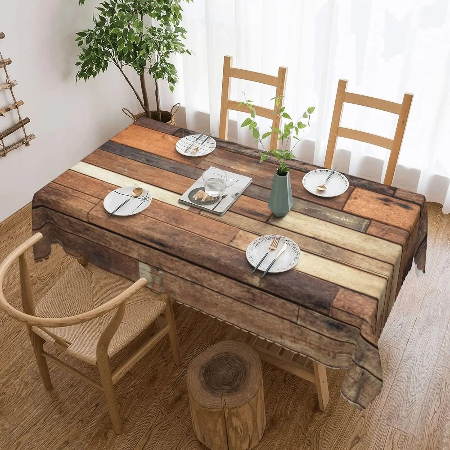 Retro Wood Grain Printed Waterproof Tablecloths for Table Decoration Vintage Washable Wood Plank Table Cloth Holiday Party Decor