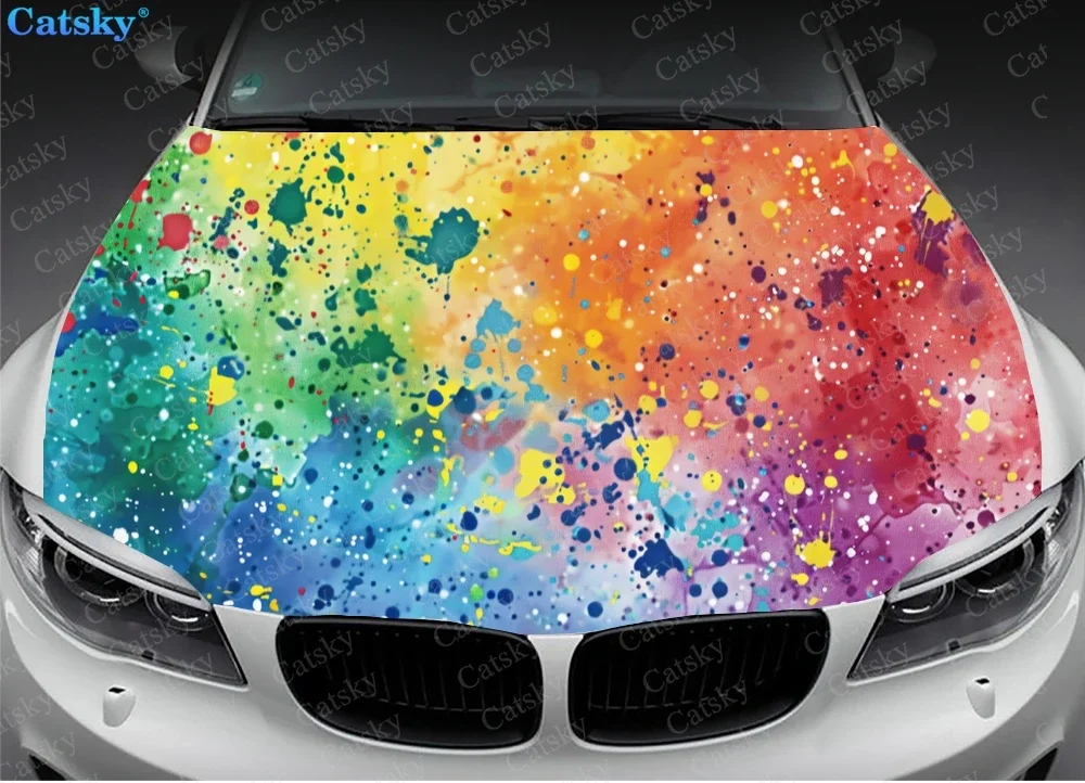 Random Rainbow Splats Car Hood Decal Stickers Wrap Vinyl Film Engine Cover Decals Sticker Car Hood Protective Film